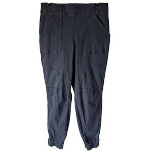 Spanx Stretch Twill Cargo Jogger Pants Gray Ankle Zip Elastic Pockets Flat Front